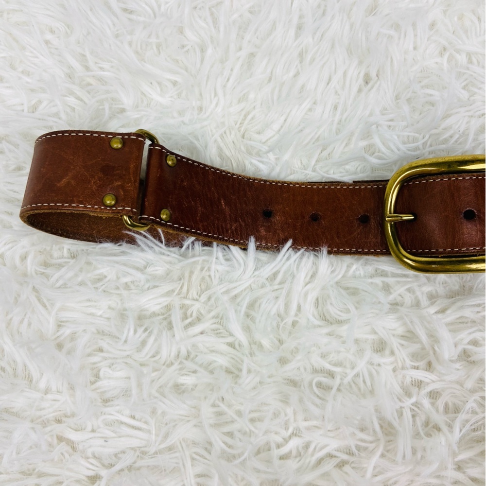 TALBOTS brown 100% genuine leather brass buckle belt size medium - Picture 4 of 17